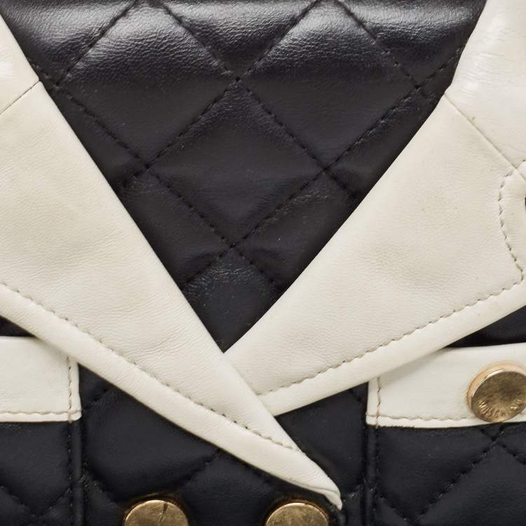 Pre Owned Moschino Black/White Quilted Leather Jacket Shoulder Bag