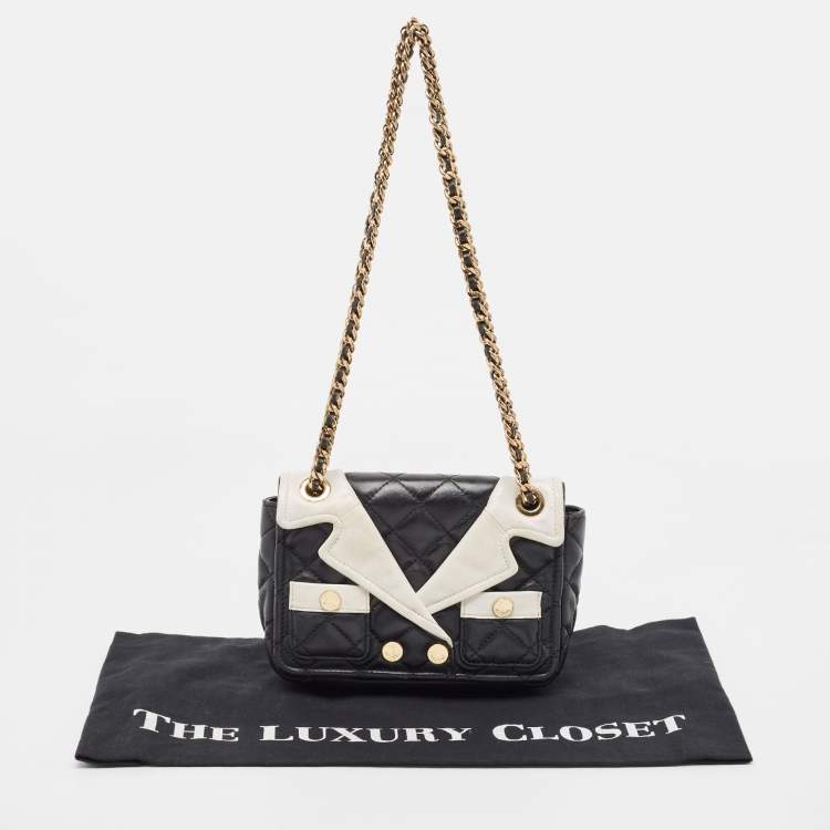 Pre Owned Moschino Black/White Quilted Leather Jacket Shoulder Bag
