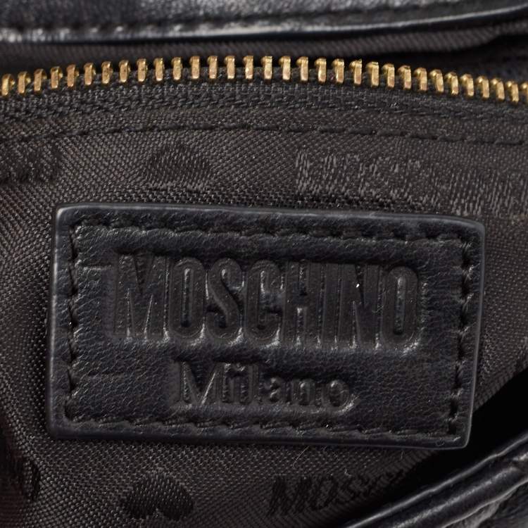 Pre Owned Moschino Black/White Quilted Leather Jacket Shoulder Bag