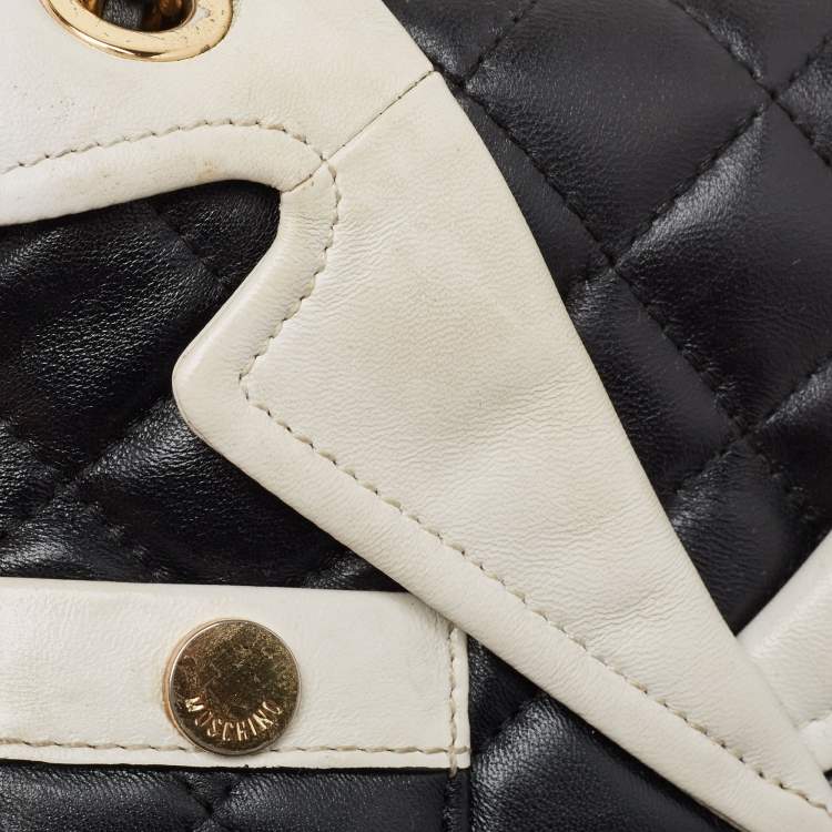 Pre Owned Moschino Black/White Quilted Leather Jacket Shoulder Bag