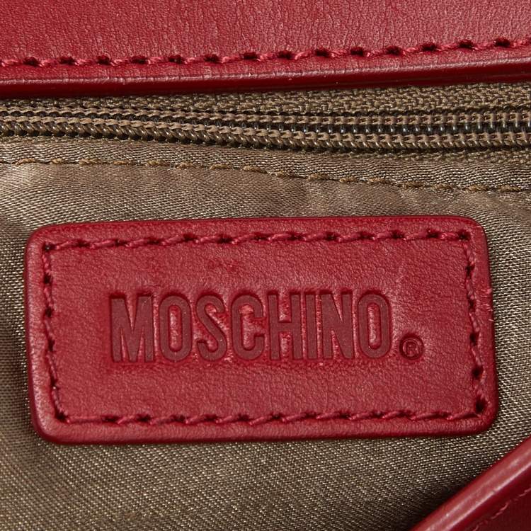 Pre Owned Moschino Red Signature Canvasand Leather Heart Charm Hobo
