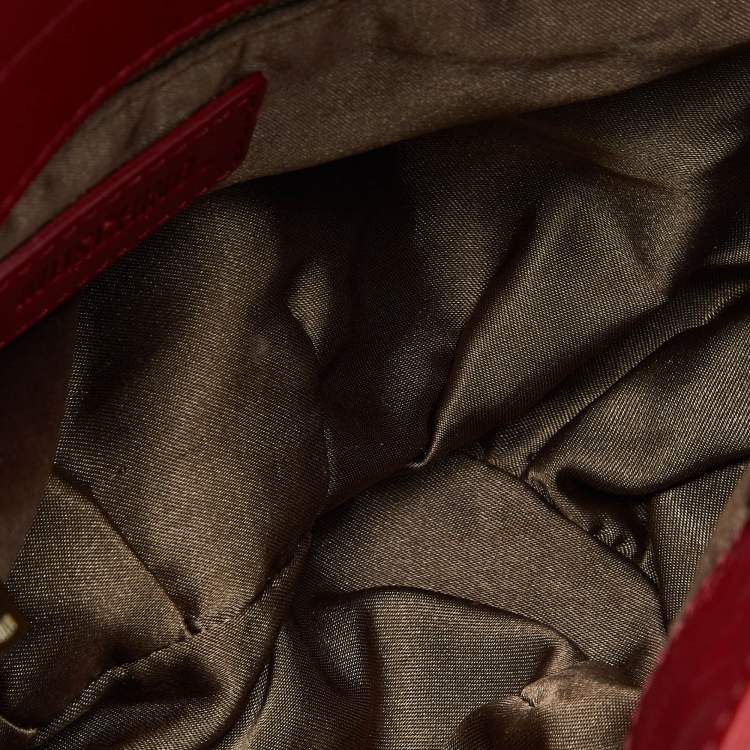 Pre Owned Moschino Red Signature Canvasand Leather Heart Charm Hobo