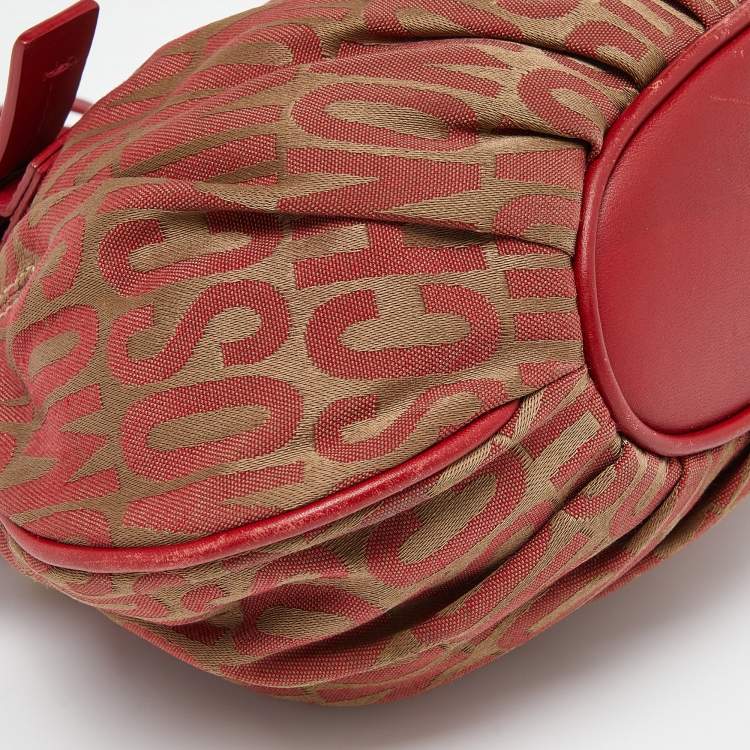 Pre Owned Moschino Red Signature Canvasand Leather Heart Charm Hobo