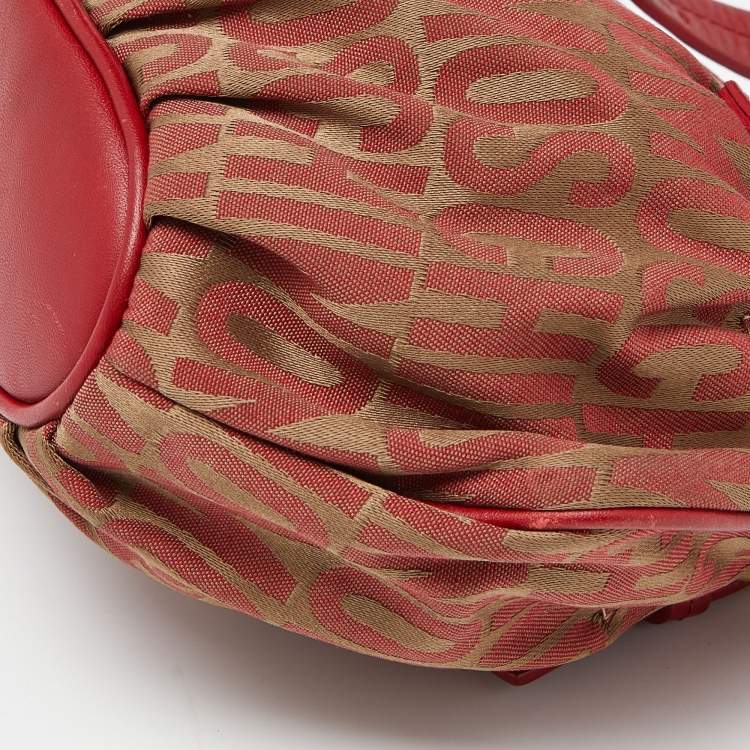 Pre Owned Moschino Red Signature Canvasand Leather Heart Charm Hobo