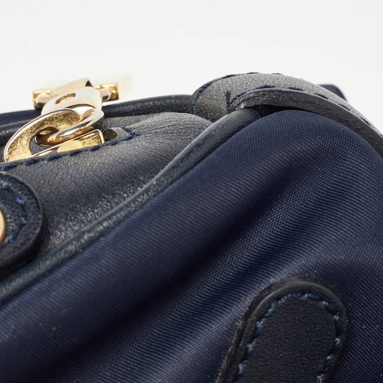 Pre Owned Moschino Blue Nylon and Leather Baguette Bag