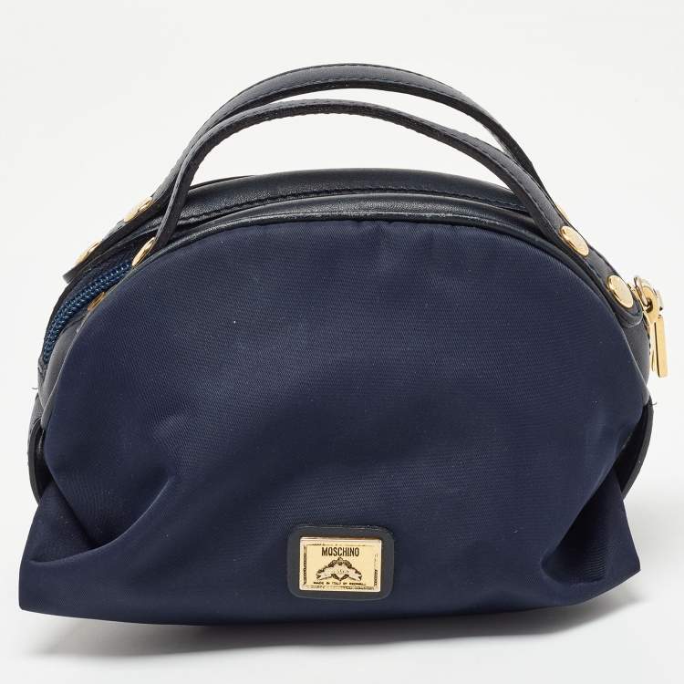 Pre Owned Moschino Blue Nylon and Leather Baguette Bag