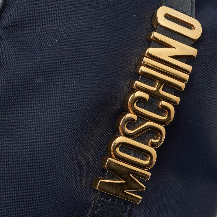 Pre Owned Moschino Blue Nylon and Leather Baguette Bag