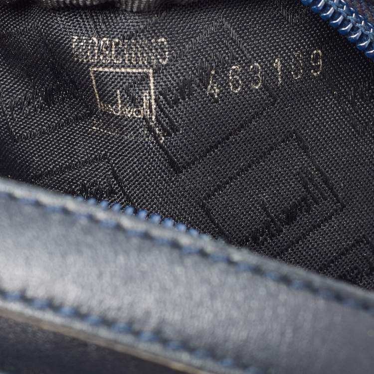 Pre Owned Moschino Blue Nylon and Leather Baguette Bag