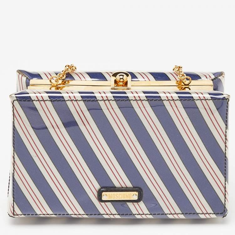 Pre Owned Moschino Multicolor Stripe PVC Frame Chain Clutch