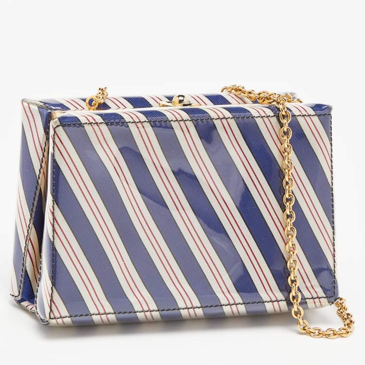 Pre Owned Moschino Multicolor Stripe PVC Frame Chain Clutch