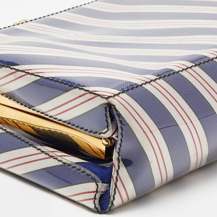 Pre Owned Moschino Multicolor Stripe PVC Frame Chain Clutch
