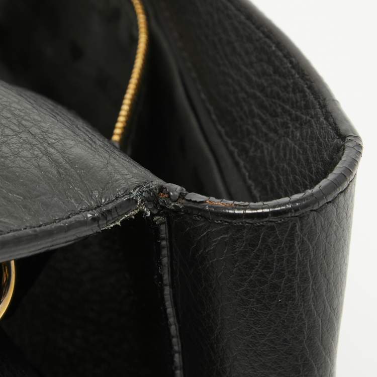 Pre Owned Moschino Black Leather Logo Flap Top Handle Bag