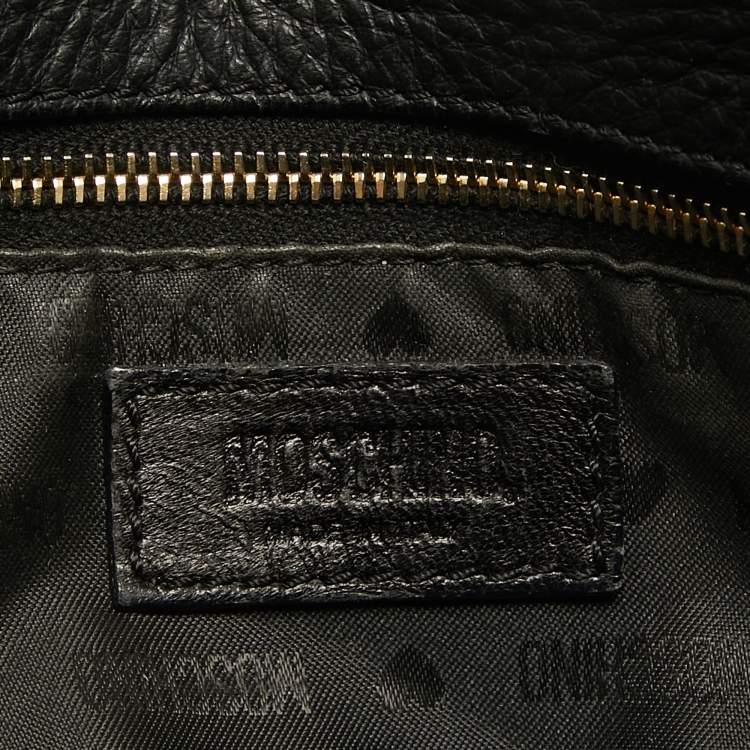 Pre Owned Moschino Black Leather Logo Flap Top Handle Bag