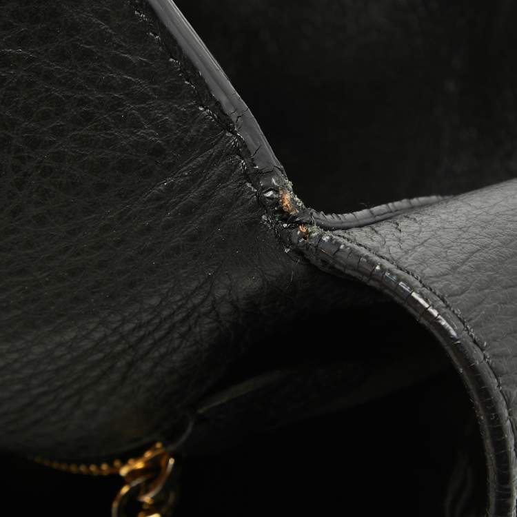 Pre Owned Moschino Black Leather Logo Flap Top Handle Bag