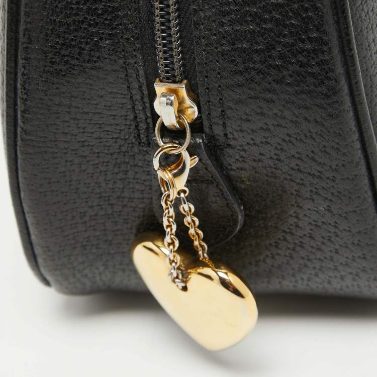Pre Owned Moschino Black Leather Heart Charm Satchel