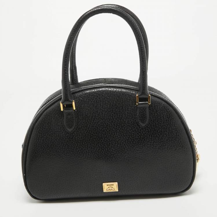 Pre Owned Moschino Black Leather Heart Charm Satchel