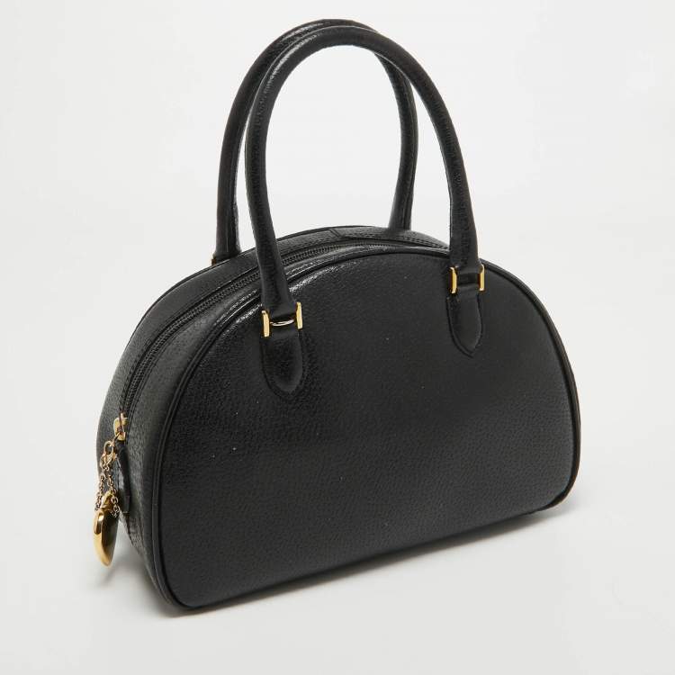 Pre Owned Moschino Black Leather Heart Charm Satchel