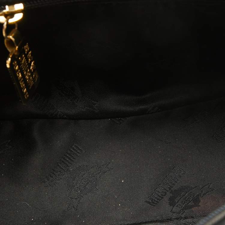 Pre Owned Moschino Black Leather Heart Charm Satchel