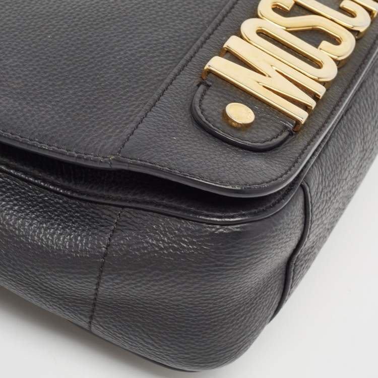 Pre Owned Moschino Black Leather Classic Logo Top Handle Bag