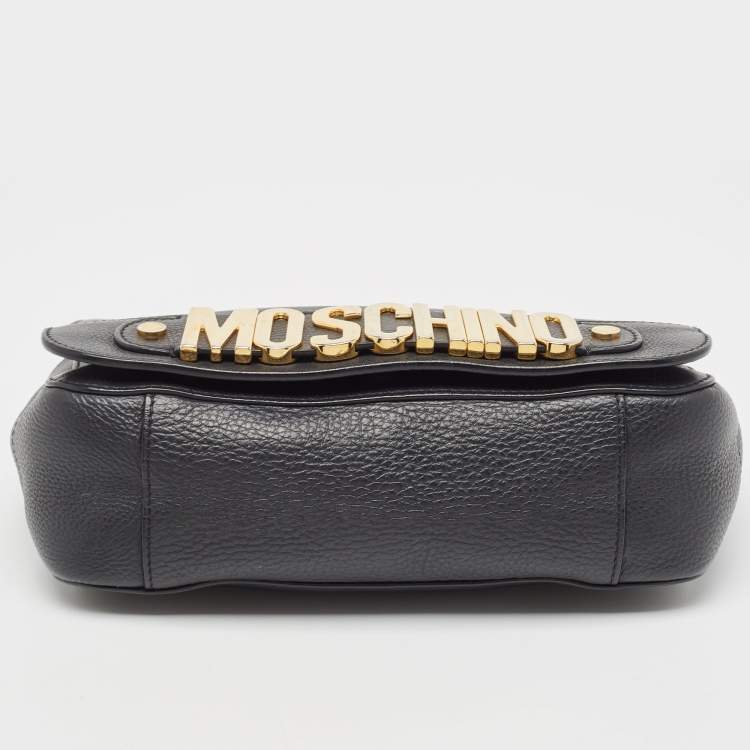 Pre Owned Moschino Black Leather Classic Logo Top Handle Bag