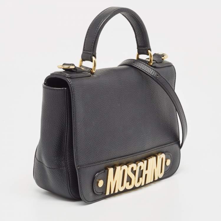 Pre Owned Moschino Black Leather Classic Logo Top Handle Bag