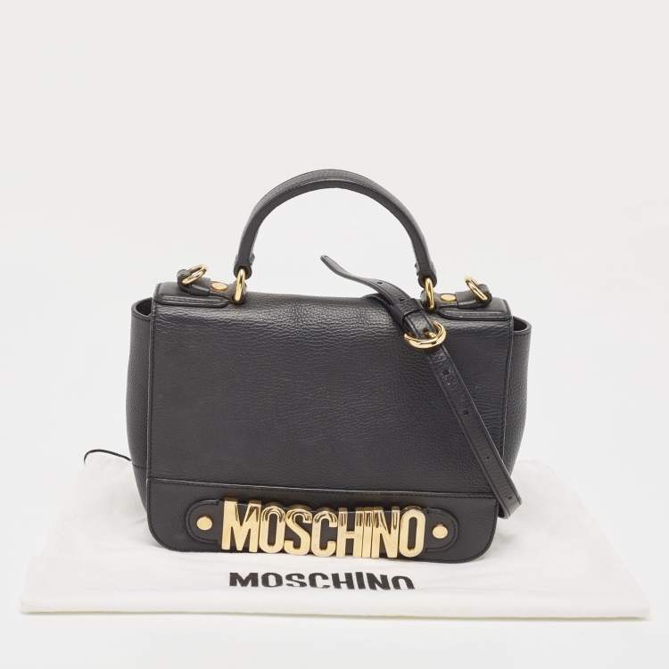 Pre Owned Moschino Black Leather Classic Logo Top Handle Bag