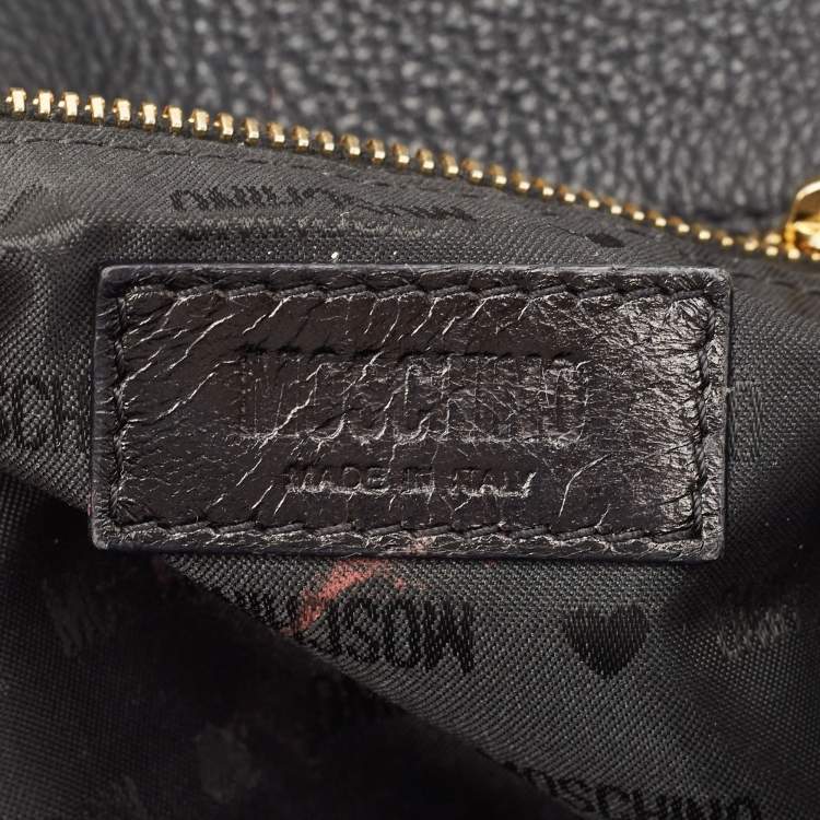 Pre Owned Moschino Black Leather Classic Logo Top Handle Bag