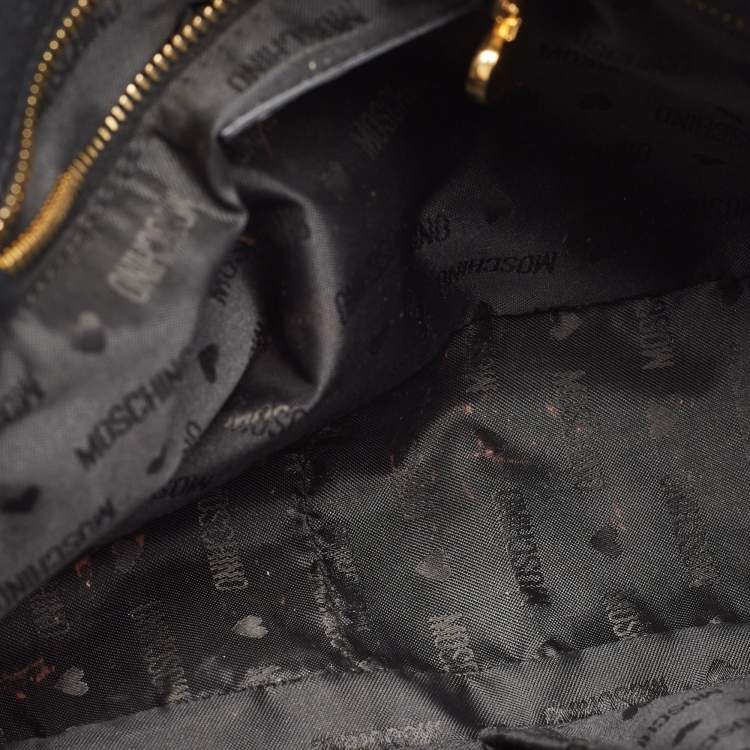 Pre Owned Moschino Black Leather Classic Logo Top Handle Bag
