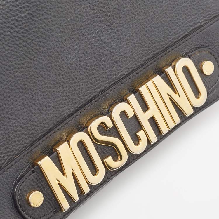 Pre Owned Moschino Black Leather Classic Logo Top Handle Bag