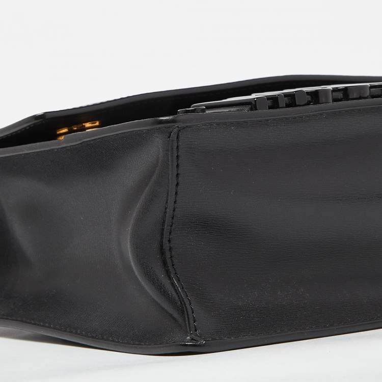 Pre Owned Moschino Black Leather Logo Flap Shoulder Bag