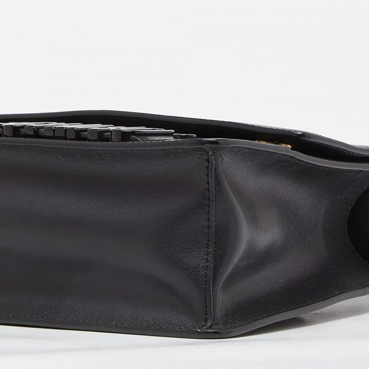 Pre Owned Moschino Black Leather Logo Flap Shoulder Bag