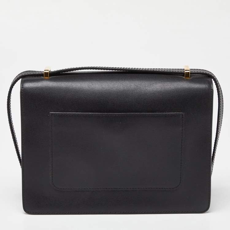 Pre Owned Moschino Black Leather Logo Flap Shoulder Bag