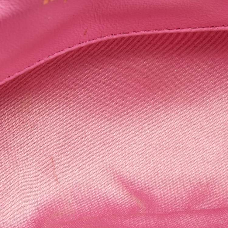Pre Owned Moschino Pink Embroidered Leather Logo Crossbody Bag