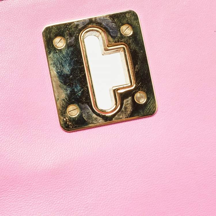 Pre Owned Moschino Pink Embroidered Leather Logo Crossbody Bag