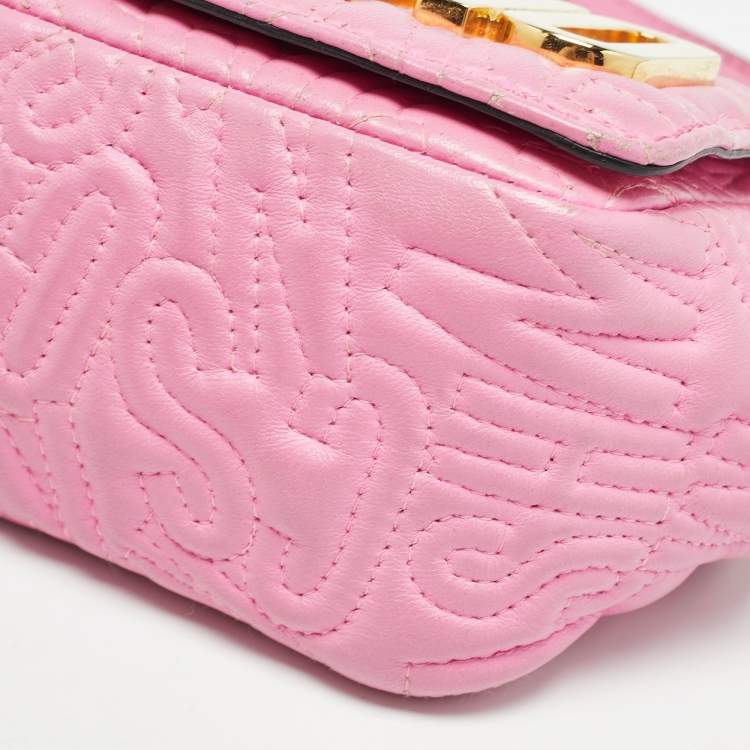 Pre Owned Moschino Pink Embroidered Leather Logo Crossbody Bag