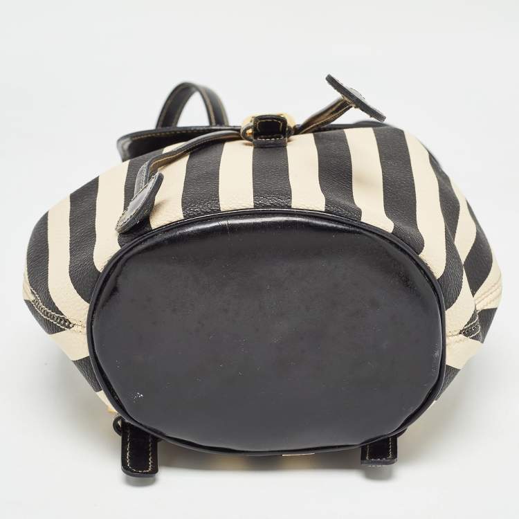Pre Owned Moschino Black/Cream Coated Canvas Striped Mini Drawstring Backpack
