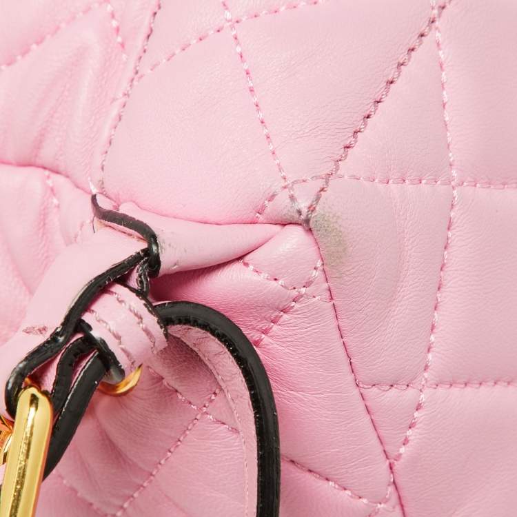 Pre Owned Moschino Pink Quilted Faux Leather Chain Link Backpack