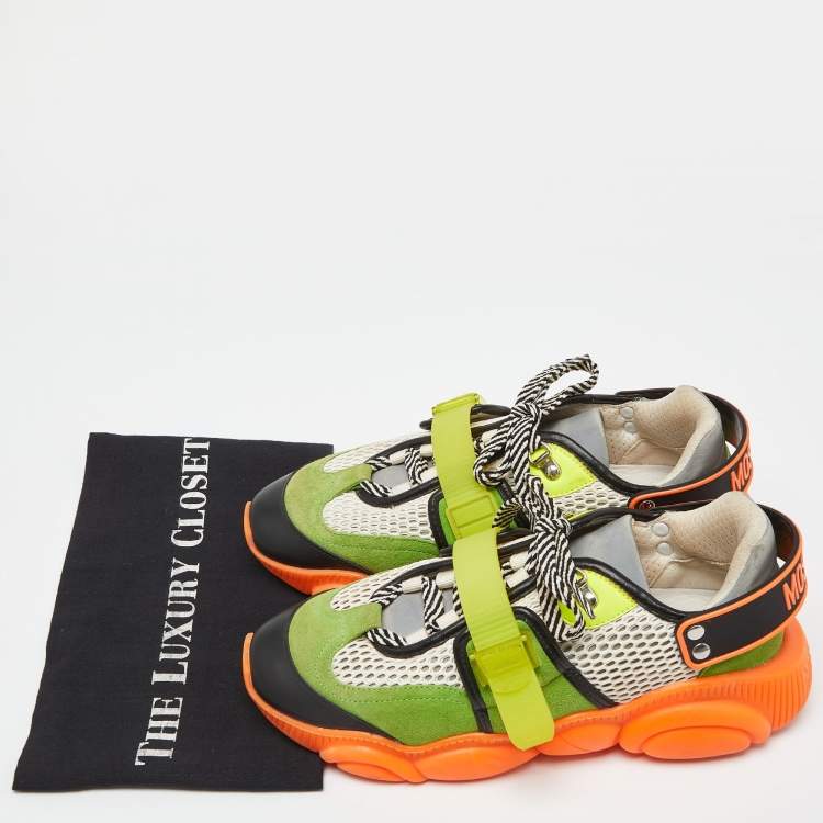 Pre Owned Moschino Multicolor Suede and Mesh Fluo Teddy Sneakers Size 41