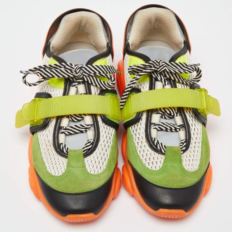 Pre Owned Moschino Multicolor Suede and Mesh Fluo Teddy Sneakers Size 41