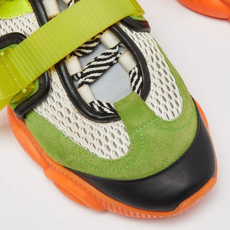 Pre Owned Moschino Multicolor Suede and Mesh Fluo Teddy Sneakers Size 41