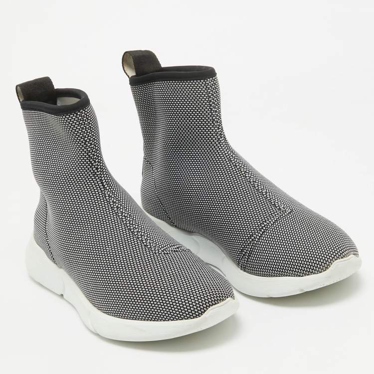 Pre Owned Moschino Black Knit Fabric High Top Sneakers Size 38