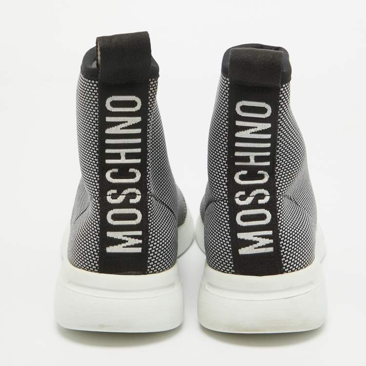 Pre Owned Moschino Black Knit Fabric High Top Sneakers Size 38