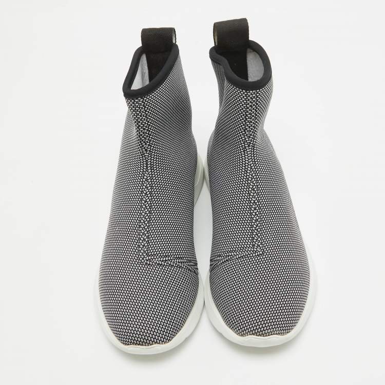 Pre Owned Moschino Black Knit Fabric High Top Sneakers Size 38