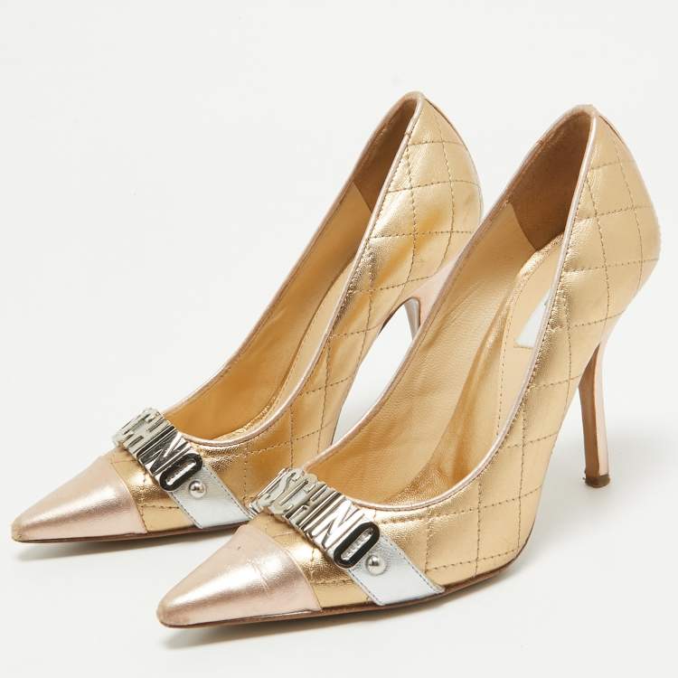 Pre Owned Moschino Tricolor Quilted Leather Logo Pumps Size 36