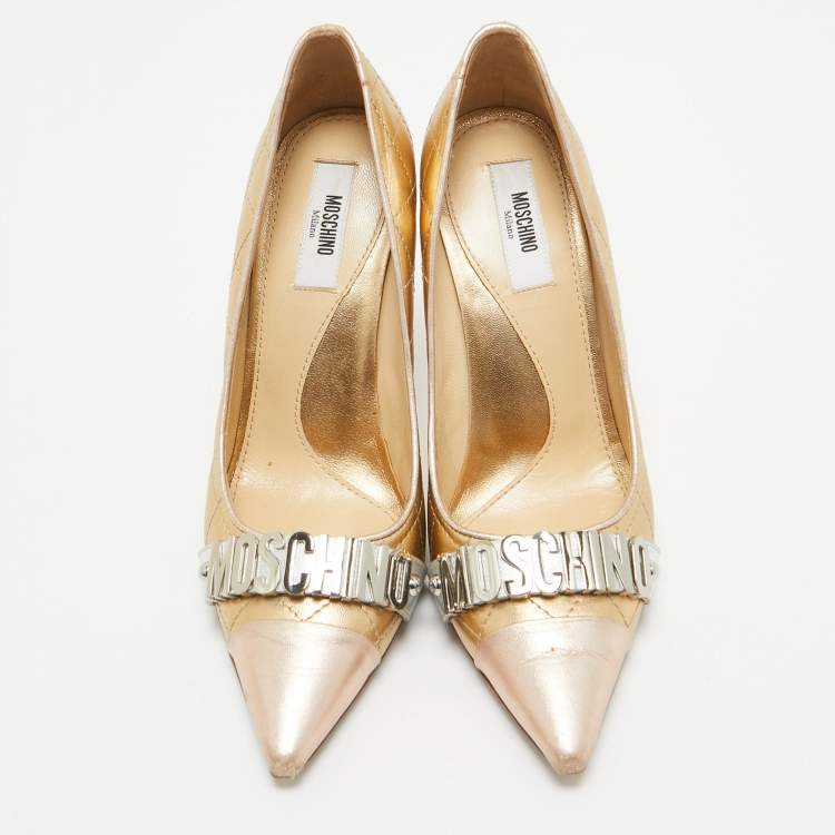 Pre Owned Moschino Tricolor Quilted Leather Logo Pumps Size 36