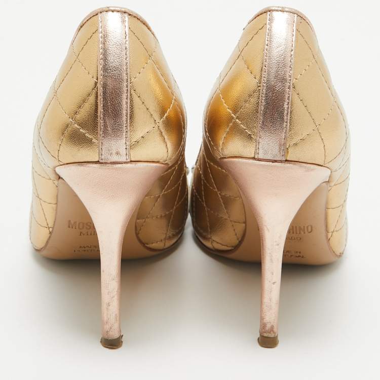 Pre Owned Moschino Tricolor Quilted Leather Logo Pumps Size 36
