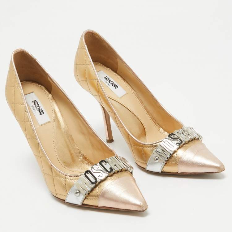 Pre Owned Moschino Tricolor Quilted Leather Logo Pumps Size 36