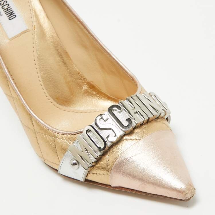 Pre Owned Moschino Tricolor Quilted Leather Logo Pumps Size 36