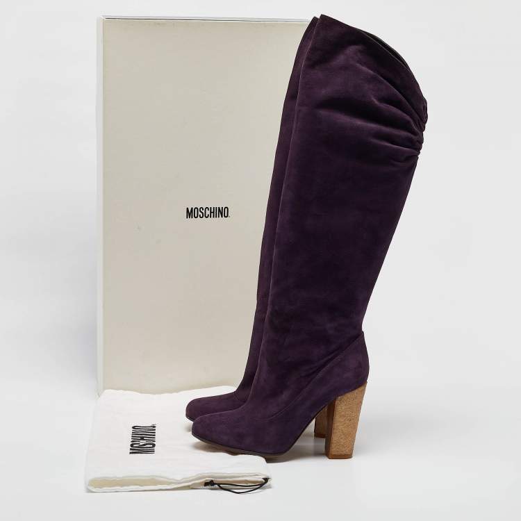 Pre Owned Moschino Purple Suede Knee Length Boots Size 38