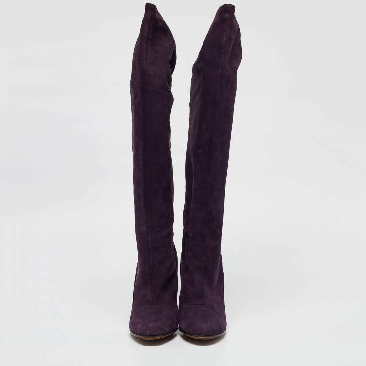 Pre Owned Moschino Purple Suede Knee Length Boots Size 38